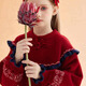 Ueki children's clothing girls' red New Year's greetings sweater dress autumn winter New Year red 170