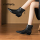 Millies Genuine Leather Sheepskin Ankle Boots Women's Chelsea Slim Boots Plus Velvet Short Boots Women's Square Toe Thick Heel Women's Boots Black 37