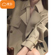 Cotton Korean style British style mid-length windbreaker jacket for women in autumn and winter new high-end loose temperament casual top X500 Khaki high quality L 105-120Jin Jin is equal to 0.5 kg