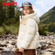 YAYA children's down jacket 2025 winter new style for boys and girls parent-child wear hooded bread coat thick short down jacket oatmeal color 120