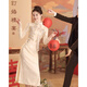 Xin Youjie wedding engagement toast dress 2025 bride autumn and winter long-sleeved wedding dress for women Chinese cheongsam Xiuhe dress champagne color long sleeve M