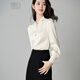 Late white new product 2025 autumn style light and mature V-neck shirt casual age-reducing fashion commuting shirt for women beige L