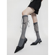 Spring and summer thin ribbon bow mesh tulle lace calf socks sweet cool girl long socks ins blue one size (36-39)