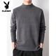 Playboy (PLAYBOY) men's pullover half turtleneck sweater men's autumn and winter velvet black inner mid-collar knitted bottoming shirt round neck white 3XL recommended 165-185Jin Jin equals 0.5 kg
