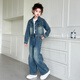 WOATI International Imported Big Brand Children's Clothing Girls Autumn Denim Suit 2025 New Children's Fashionable Spring and Autumn Medium and Large Blue Jacket + Pants 130 cm