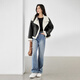 Weißes Fell integrierter Motorradanzug Maillard Mantel für Frauen 2024 Winter neuer Nachahmung Lammfell kurzer Lederjacke Ruhig Schwarz S
