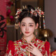 Fuwu Xiuhe clothing headdress Xiuhe bride Chinese style 2025 new gold and red simple and elegant wedding phoenix crown, dragon and phoenix gown, one jewelry love eyebrow pendant