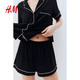H&M Women's Summer Shirt Pajamas and Shorts Set 1173636 Black XXS 155_80
