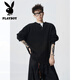 Playboy (PLAYBOY) American Heavy Henley Collar Bottoming Knitted Sweater Men's Autumn Handsome Loose Lazy Style Pullover Sweater Black L