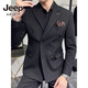JEEP SPIRIT Jeep Double Breasted Suit Men's Suit Suit Autumn Men's Striped Casual Suit Men's Business Formal Wear Groom Dinner Black (Suit+Trousers+Vest) XL 52 125-140 Jin Jin is equal to 0.5 kg