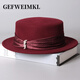 GEFWEIMKL Merino Wool Hat Women's Autumn and Winter New French Retro Elegant Flat Top Wool Hat Satin Pearl Women Enamel Burgundy Adjustable (56-58cm)