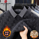 Pierre Cardin Solid Color Wool Sweater Men's Winter Henley Collar Middle-aged Thickened Wool Sweater Bottoming Knitted Bottoming Sweater Black M