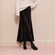 Sancai 2025 winter new velvet skirt elastic waist A-line skirt long skirt elegant temperament M