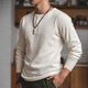 Madden workwear American retro heavyweight waffle henley shirt Ami khaki inner bottoming long-sleeved T-shirt men's autumn off-white S S