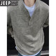 JEEP SPIRIT American retro Henley collar sweater for men, autumn and winter, lazy, high-end, casual, men's inner base sweater, dark gray 2XL