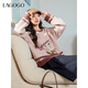LAGOGO Cute Dog Yuexin Contrast Color Collar Mixed Pollen Sweater Women Lagogu 2025 Winter Imitation Mink Velvet Sweater Mixed Color L