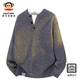 Big-mouthed monkey (paul frank) fake two-piece Henry collar sweater men's autumn and winter new trendy brand loose sweater warm solid color casual top gray autumn new product M recommended 90-115Jin Jin equals 0.5 kg