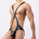 Men's erotic underwear one-piece with thong bodysuit sexy patent leather sailor performance suspender style temptation men's swimsuit black M