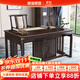 Harmonious Home Desk New Chinese Style Black Gold Wood Desk Solid Wood Desk and Chair Combination Study Furniture Calligraphy Writing Office Drawing Desk 1.6 Meter Desk + Book Chair Solid Wood Model (X220207) Cushion Included