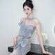 Mermaid evening dress for women 2025 new style high-end atmosphere niche French annual meeting host evening dress gray blue M 85Jin Jin is equal to 0.5kg -90Jin Jin is equal to 0.5kg. Card code to shoot large