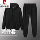 皮尔卡丹秋冬新款男连帽卫衣加绒加厚马甲三件套休闲潮流套装 693-黑色春秋款【马甲三件套】 XL 推荐120-135斤