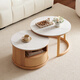 Solid wood coffee table size combination modern simple log round tea table living room slate tea table small apartment storage side table solid wood color + white slate surface coffee table + side table