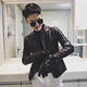 Cui Wanzhi Short Jacket Small Small Size Clothes Short Small Size Slim Leather Jacket Men's Winter Plus Velvet Leather Jacket Brand Black Regular XS Brand XS