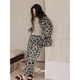 Beiyan couple pajamas for men and women in autumn and winter Mickey thickened warm coral velvet leopard print home clothes flannel suit can be worn outside F60716 Women's M