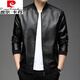 Pierre Cardin high-end men's spring thin genuine leather jacket Haining baseball collar leather jacket motorcycle jacket casual men's jacket black L 17090-110Jin Jin is equal to 0.5 kg