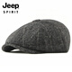 JEEP middle-aged and elderly beret men's British retro woolen peaked cap autumn and winter new octagonal hat casual painter hat black M adjustable 55-60c
