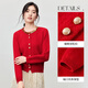 Shandubila New Year Red Round Neck Cardigan Sweater Women's Winter Elegant Long Sleeve Stretch Thick Warm Sweater Age Reduction Top