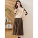 Ehangy international luxury high-end brand knitted dress women's 2025 autumn and winter new sweater versatile and stylish age-reducing skirt khaki (two-piece set) M