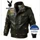 Playboy (PLAYBOY) leather jacket men's spring and autumn casual US military large size World War II cycling suit motorcycle suit Harley middle-aged jacket motorcycle style black thin section 2XL (150-165Jin Jin equals 0.5 kg)