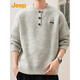 JEEP Jeep Casual Sweater Men's 2025 Autumn and Winter Henley Neck Sweater Trendy Brand Loose Sweater Men 25005 Light Gray Jeep Official M_90-110Jin Jin is equal to 0.5 kg