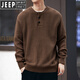 JEEP SPIRIT Jeep American retro knitted Henry sweater lazy style autumn and winter thickened vertical striped workwear pullover sweater for men Khaki S suitable for 90-110Jin Jin equals 0.5 kg
