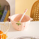 Girly Heart Strawberry Double-Eared Bowl and Spoon Thickened Soup Bowl Salad Bowl Rice Bowl Household Bowl High-Looking Underglaze Color Tableware Light Pink Strawberry Double-Eared Bowl (2 Bowls 2 Spoons) 4-piece Set