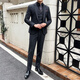 Lilang Autumn and Winter Thick Wool Suit Men's Striped Woolen Business Casual Suit Korean Slim Wedding Dress Dark Gray Suit+Vest+Trousers 3XL 56