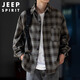JEEP SPIRIT Jeep brushed thickened plaid shirt men's autumn and winter workwear long-sleeved shirt casual jacket dark gray 2XL