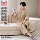 Catman Warm Sherry Velvet Pajamas Couples Pajamas Men's Winter Striped Extra Long Warm Simple Bathrobe Beige 2XL