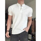 Black Henry Collar POLO Shirt Short Sleeve T-Shirt Men's Summer American Sports Fitness Right Shoulder Showing Muscles Three-quarter Sleeves White M M
