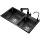 
PULT Black Kitchen Washing Basin 304 Stainless Steel Nano Sink Double Sink Vegetable Sink Hand-made Basin Dishing Basin Deluxe Full Set (with 6193 Faucet) 820x450