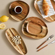 Japanese walnut color acacia wood dinner plate wooden tray tea tray commercial dessert tray serving tray solid wood color special-shaped D solid wood tray