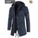 JEEP SPIRIT Jeep Fashion Workwear Windbreaker Fashion Men's Mid-Length Hooded Jacket Back Slit Chest Label Stand Collar Men's Outer Dark Blue XL (Approximately suitable for 171-175 height 140Jin Jin equal to 0.5kg inner wear)