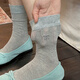 VCICTIOLIA atmosphere gray socks women's mid-calf socks summer thin hollow ballet style stockings gray + milk white one size