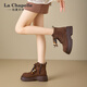 La Chapelle thick-soled Martin boots for women, new autumn and winter heightening short boots for small people, one-legged work boots, brown 36