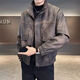 Autumn new leather jacket men's stand-up collar jacket trendy brand handsome retro distressed short versatile leather jacket top trendy coffee color 3XL recommended weight 145-160Jin Jin is equal to 0.5 kg