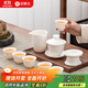 Gold inlaid jade Kung Fu tea set household simple ceramic mutton fat jade white porcelain gift box