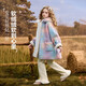 ASK JUNIOR children's coat 25 winter medium and large children's hooded fur coat girls contrast plaid warm fleece top