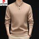 Pierre Cardin high-end winter middle-aged men's casual stand-up collar sweatshirt solid color German velvet thickened top two-button T-shirt base layer coffee color XL 130-150Jin Jin equals 0.5 kg
