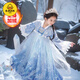 G.duck Hanfu Girls Elsa Princess Dress Autumn and Winter Plus Velvet Elsa Thickened Cloak Children's New Year's Eve Dress Tang Suit Ice and Snow Suit Cloak + Skirt Plus Velvet to Get a Crown 110 Recommended for 3-4 years old 103-112m